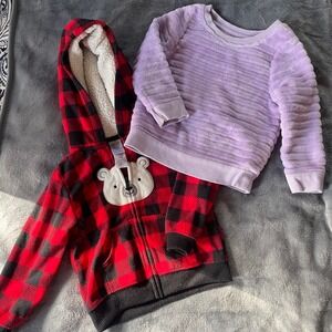 Carter's Cat & Jack lot 2 pcs Fleece‎ Lined hoodie Jacket & purple soft sweater